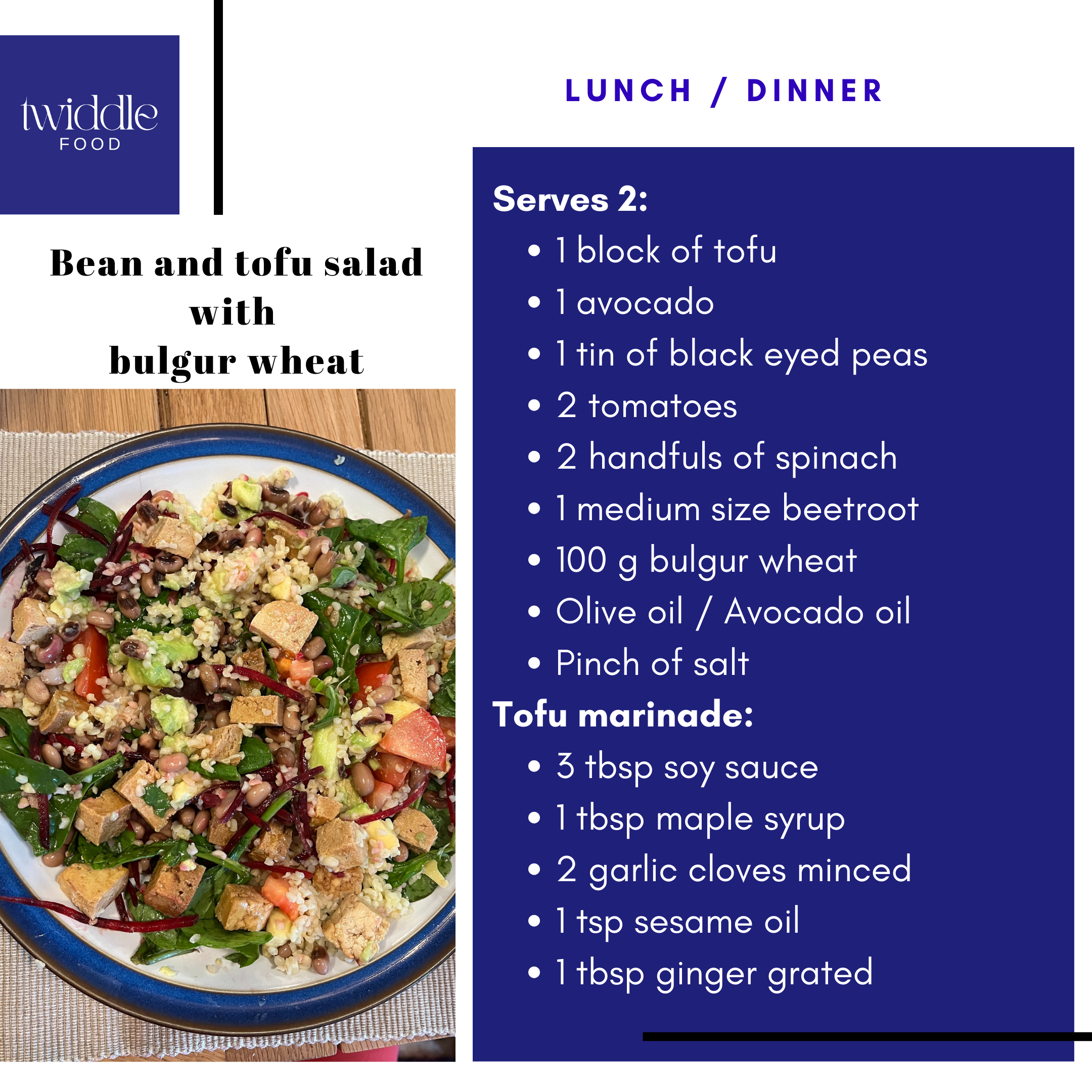 Bean and tofu salad with bulgur wheat